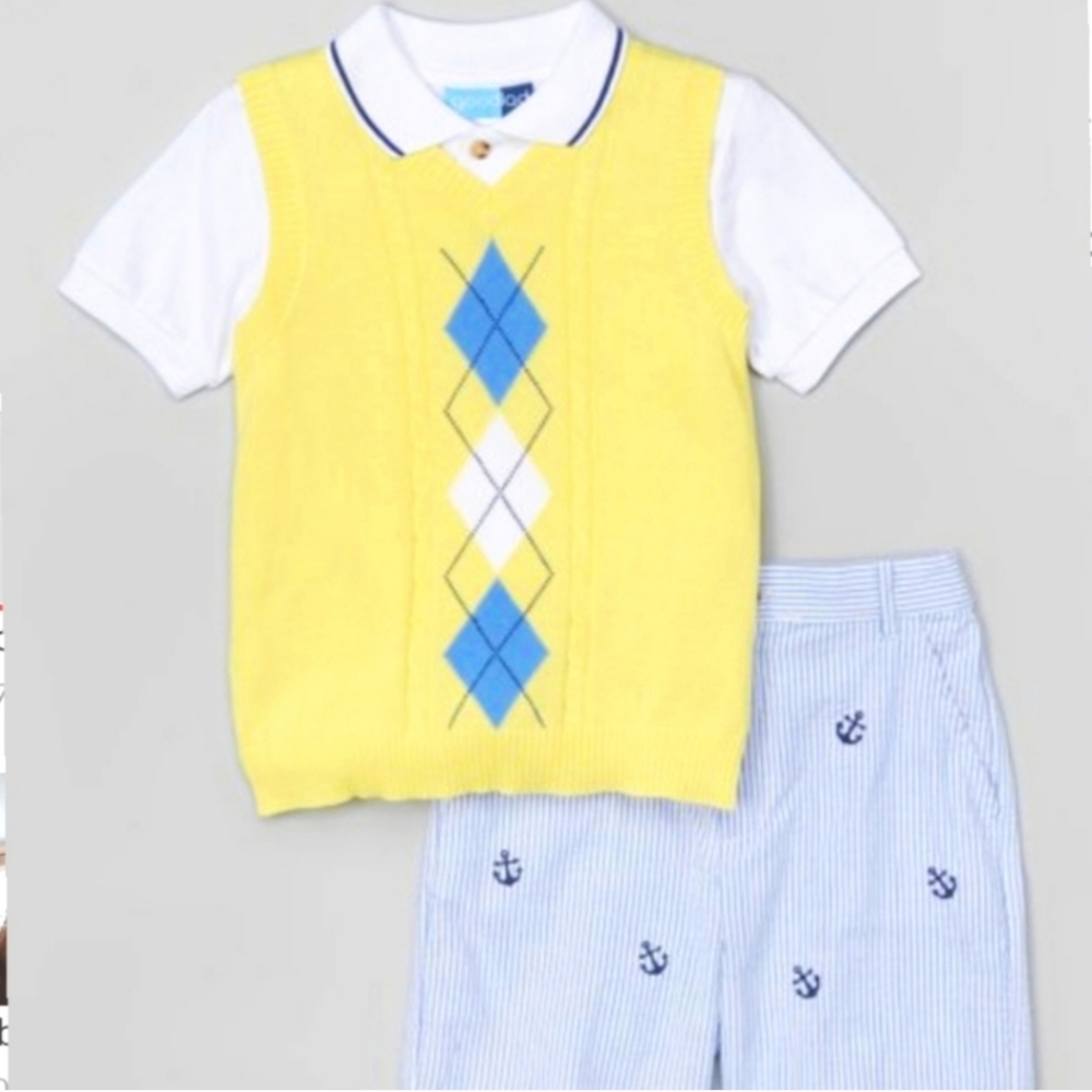 Good Lad 3pc Vest, Polo Shirt, & Anchor Shorts Outfit